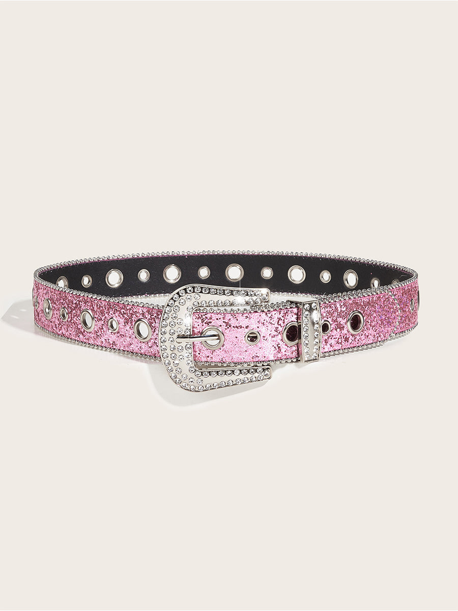 Cinturón de hebilla adornado con piedras brillantes para mujer