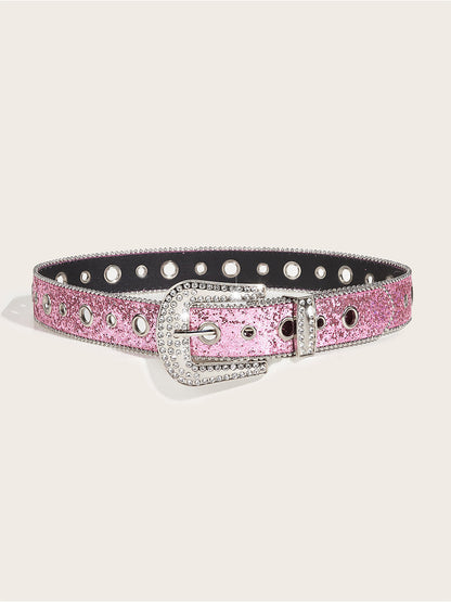 Cinturón de hebilla adornado con piedras brillantes para mujer