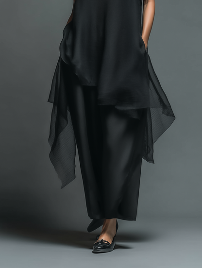 Vestido maxi etéreo de capas con tirantes