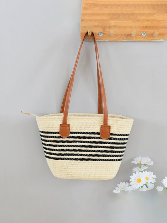 Bolsa tejida de paja versátil de un solo hombro de gran capacidad para vacaciones en la playa junto al mar