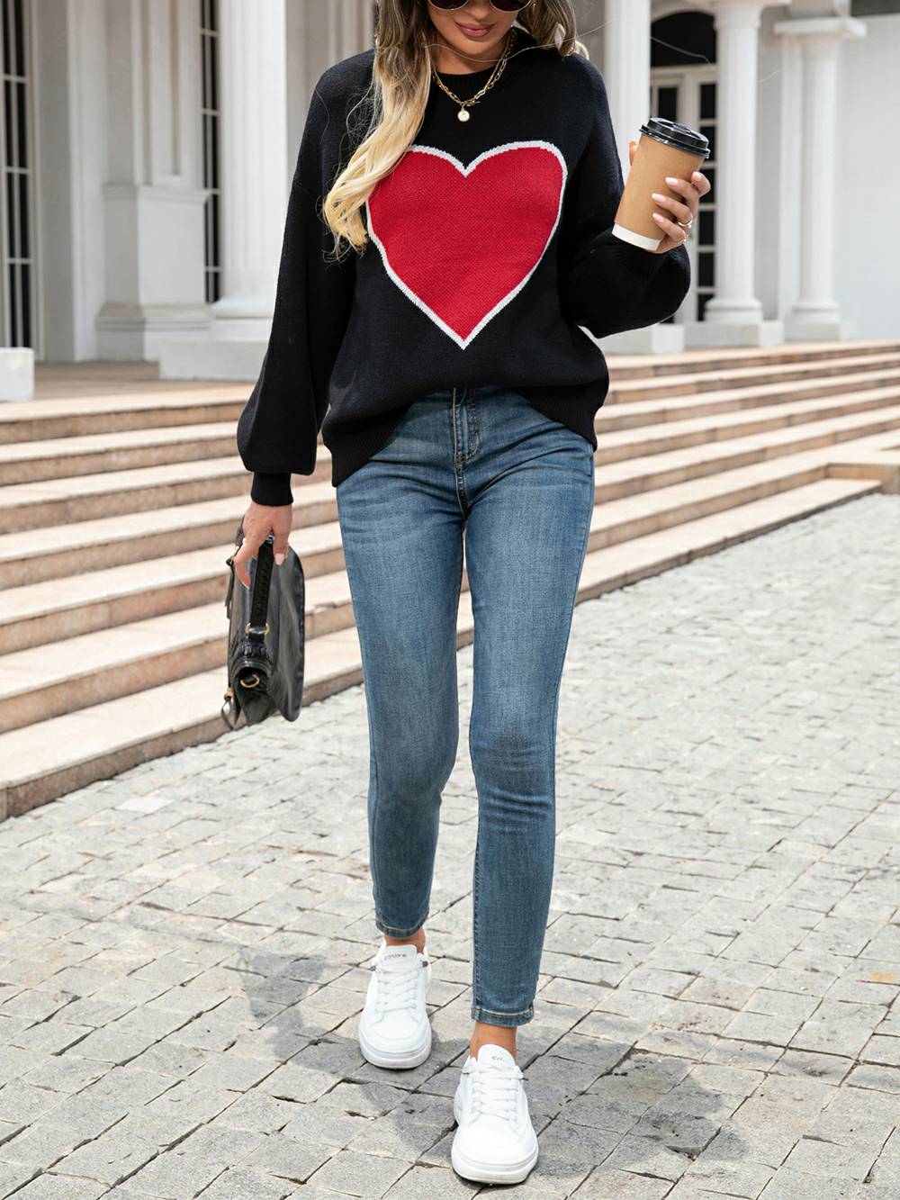 Suéter tipo jersey de punto con forma de corazón