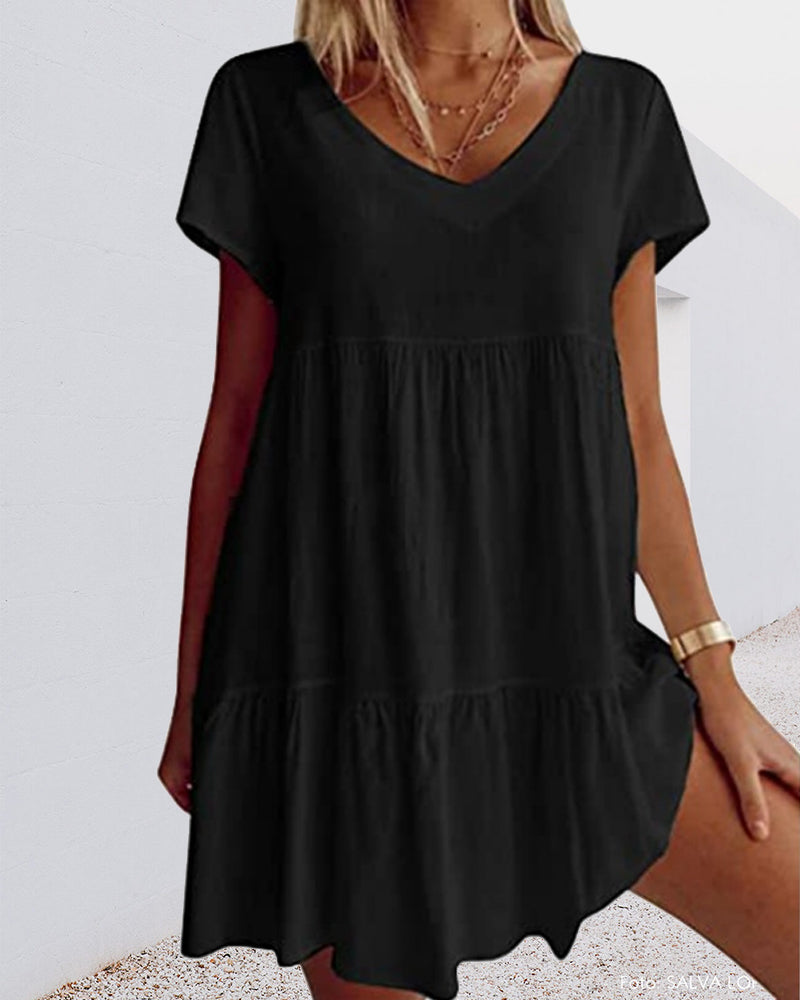 Vestido corto casual de manga corta: cómodo, con caída suelta y elegante