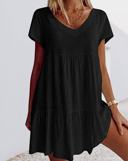 Vestido corto casual de manga corta: cómodo, con caída suelta y elegante