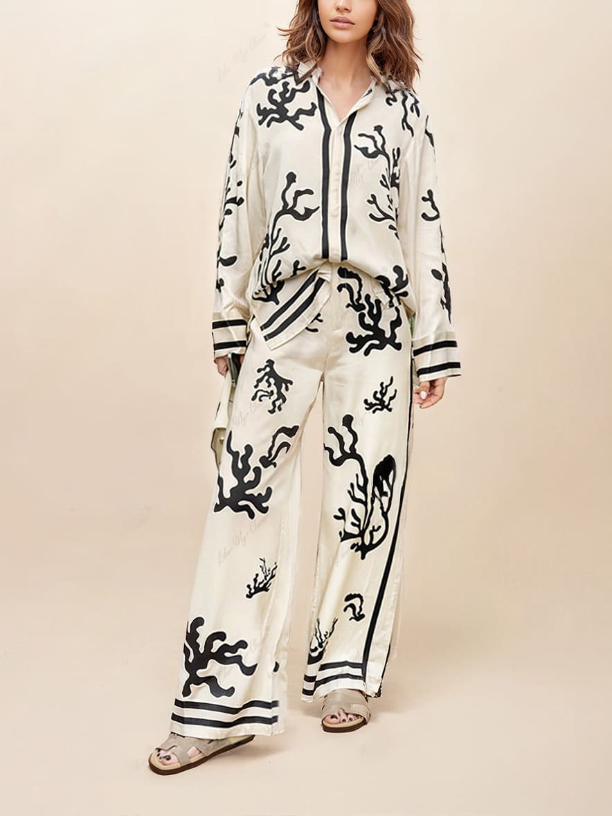 Conjunto de pantalones estampados con silueta de pierna ancha