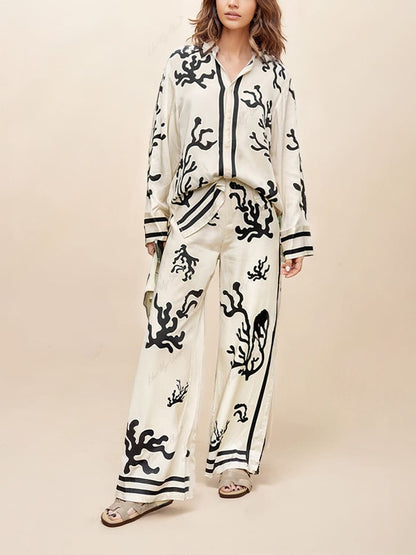 Conjunto de pantalones estampados con silueta de pierna ancha