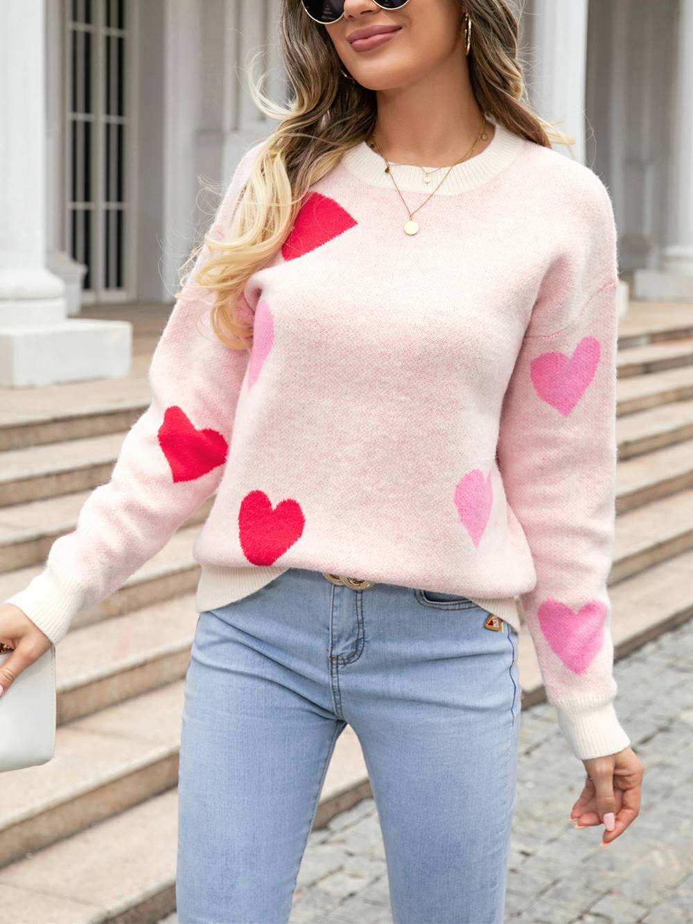 Suéter tipo jersey de punto acogedor con escote corazón