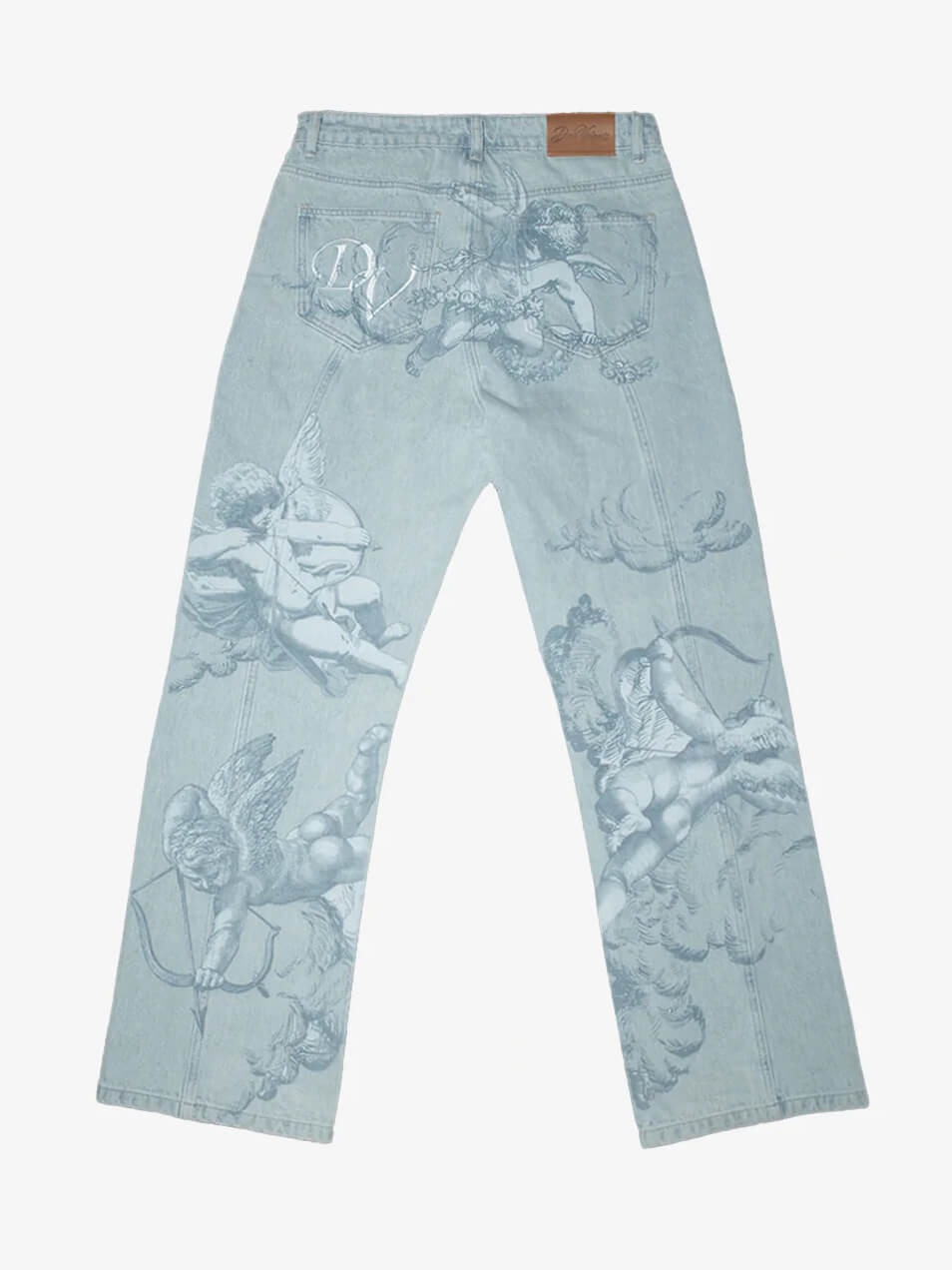 Vaqueros azules lavados con estampado de Cupido