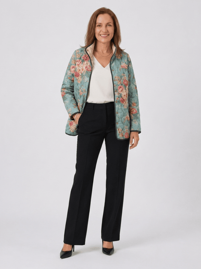 Chaqueta Acolchada Rosas Celadón