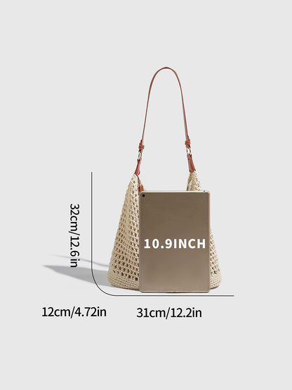 Bolsa de playa tejida hueca para mujer, bolso de hombro