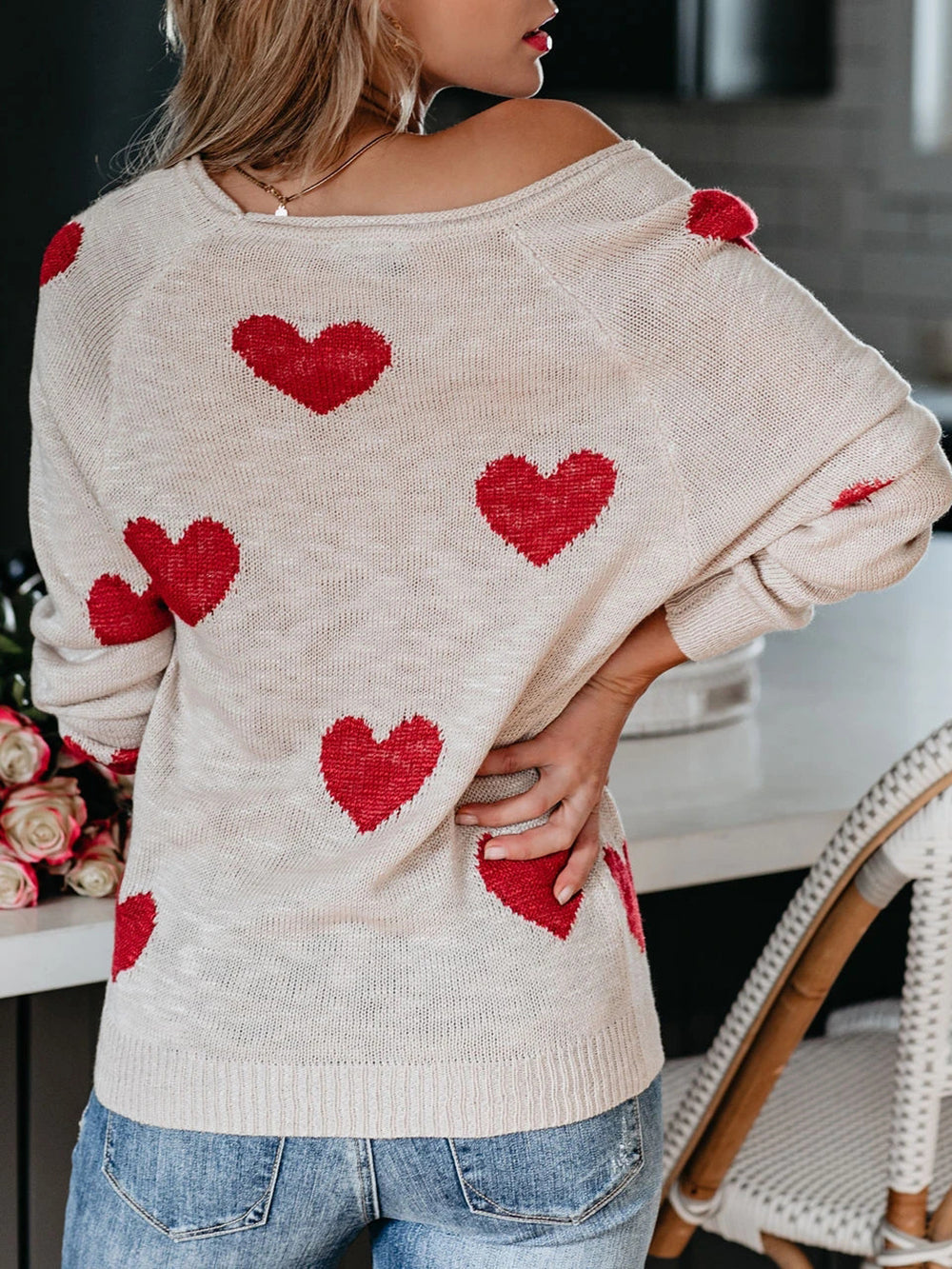 Suéter de punto con cuello en V para el día de San Valentín