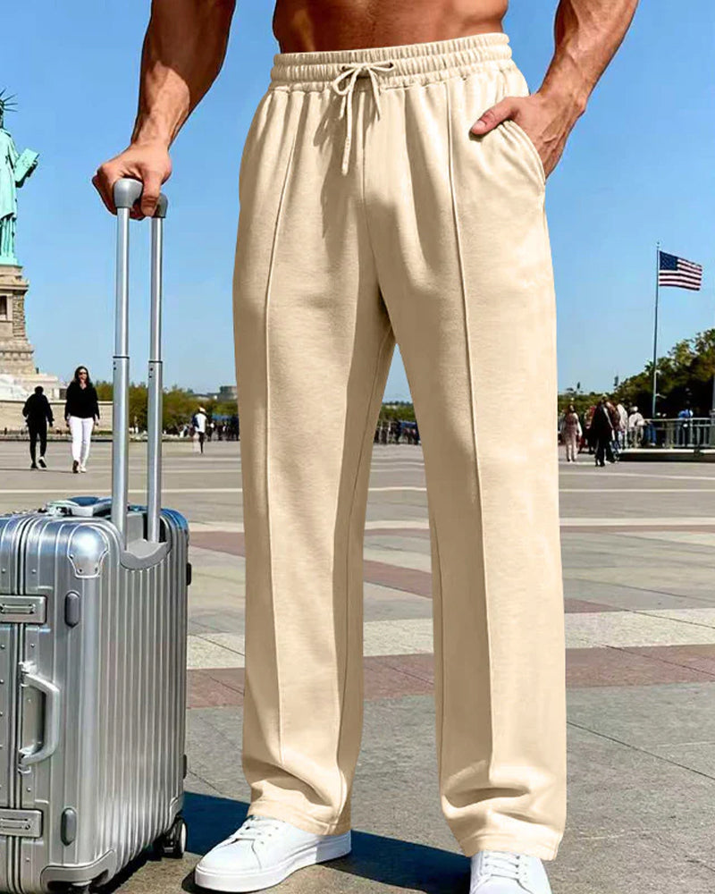Pantalón cómodo para hombre con cintura elástica, cordón y pierna recta