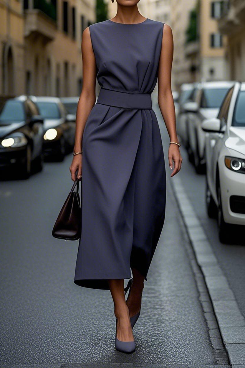 Vestido de cintura elegante de color sólido