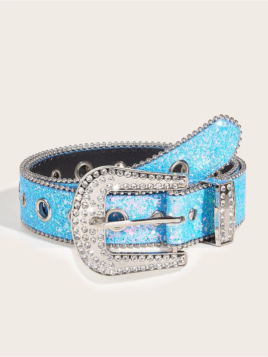 Cinturón de hebilla adornado con piedras brillantes para mujer