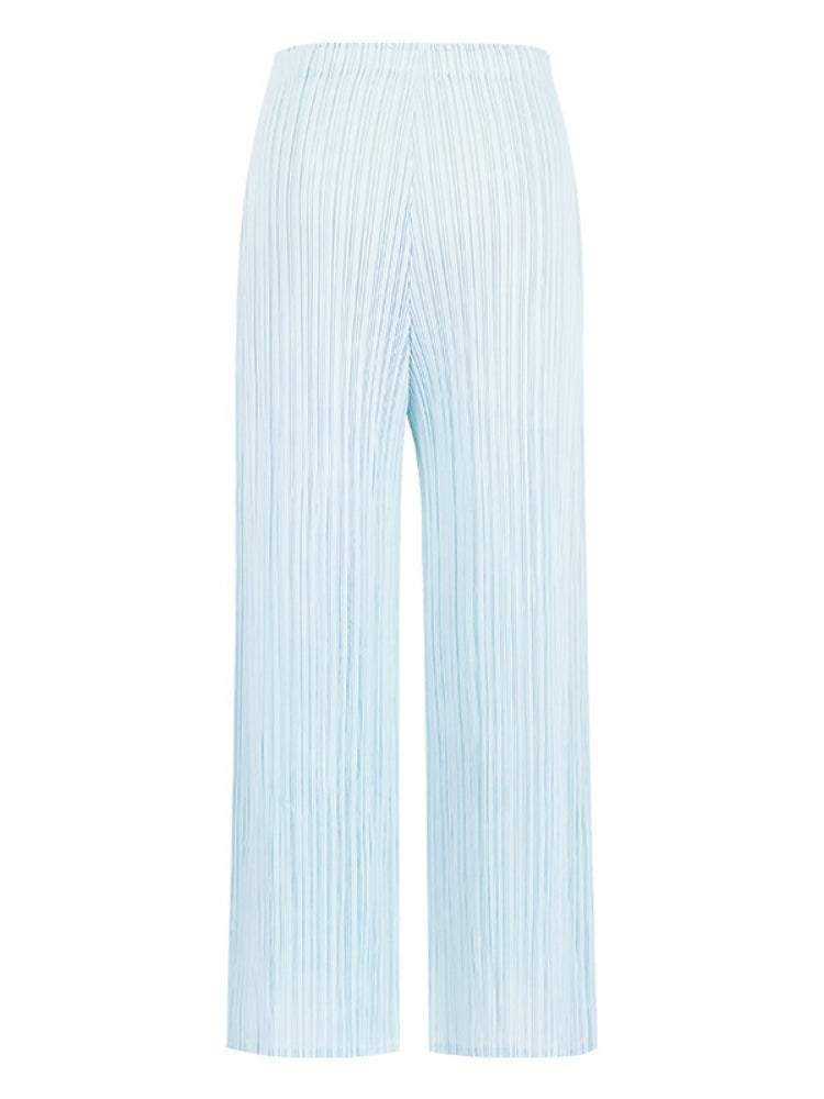 Pantalones plisados casuales de pierna ancha para mujer