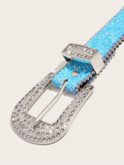 Cinturón de hebilla adornado con piedras brillantes para mujer