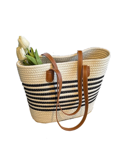 Bolsa tejida de paja versátil de un solo hombro de gran capacidad para vacaciones en la playa junto al mar