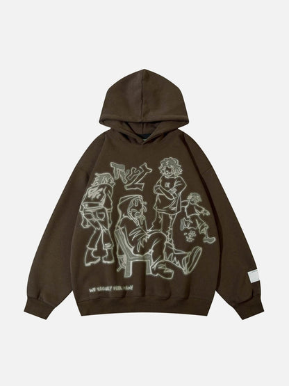 Sudadera con capucha y estampado de personaje de línea de dibujos animados