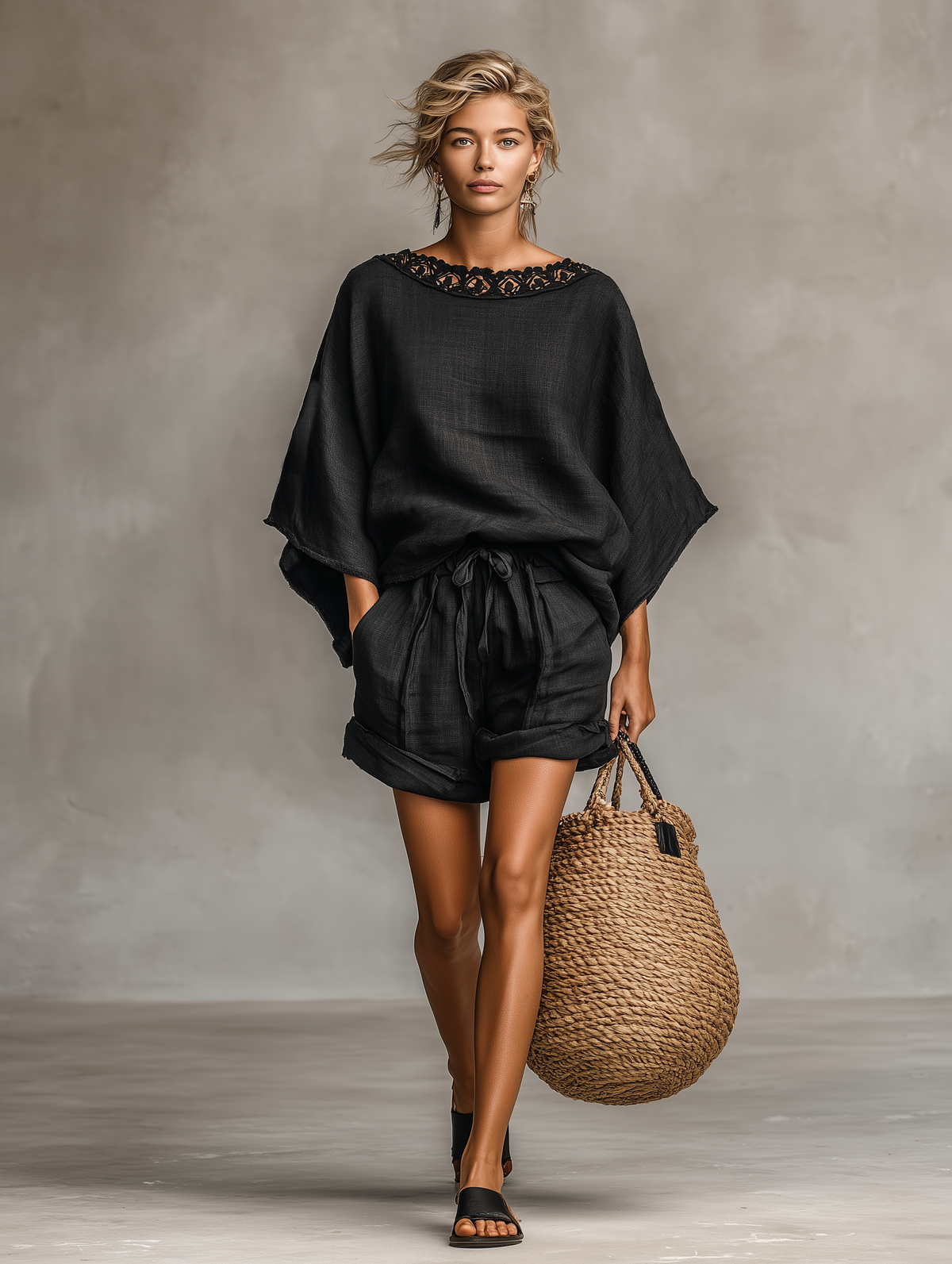 Conjunto de shorts de encaje refinado