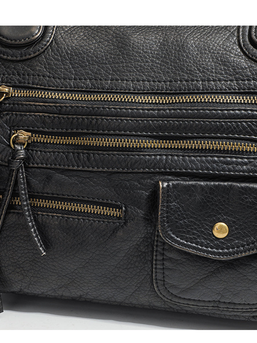 Bolso de cuero con múltiples bolsillos desgastado y de moda para mujer