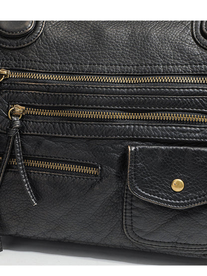 Bolso de cuero con múltiples bolsillos desgastado y de moda para mujer