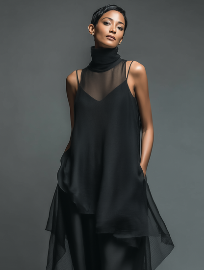 Vestido maxi etéreo de capas con tirantes
