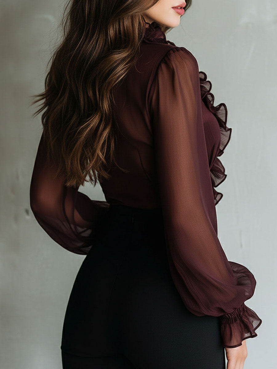 Blusa Retro con Volantes y Lazo Frontal
