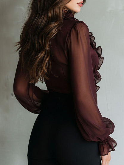 Blusa Retro con Volantes y Lazo Frontal