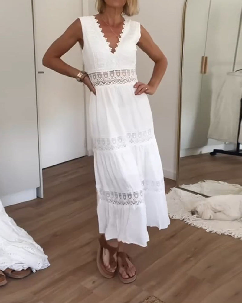 Vestido de tirantes de encaje elegante con escote en V