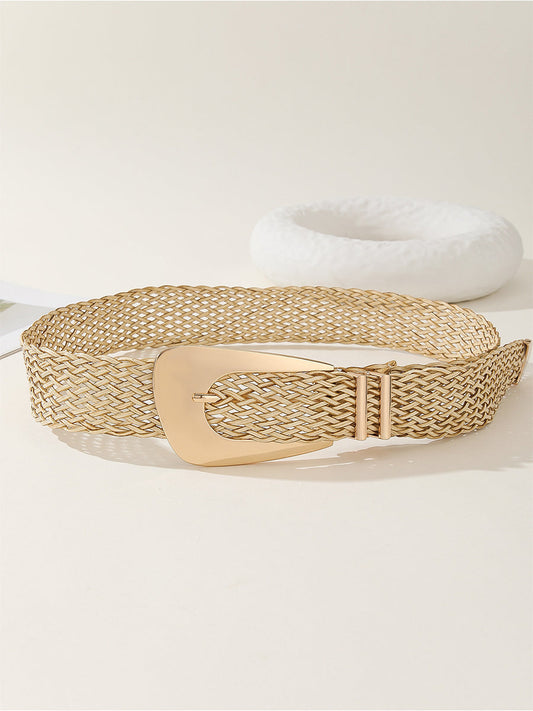 Cinturón de imitación de metal trenzado de algodón y lino chic dorado para mujer
