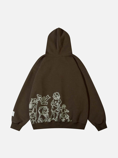 Sudadera con capucha y estampado de personaje de línea de dibujos animados