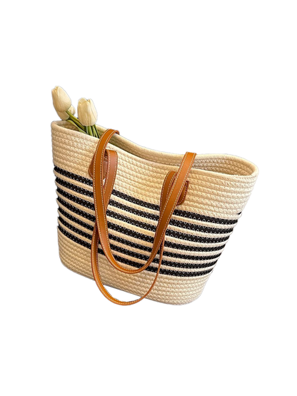 Bolsa tejida de paja versátil de un solo hombro de gran capacidad para vacaciones en la playa junto al mar
