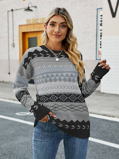 Jersey de punto con patchwork multicolor en jacquard