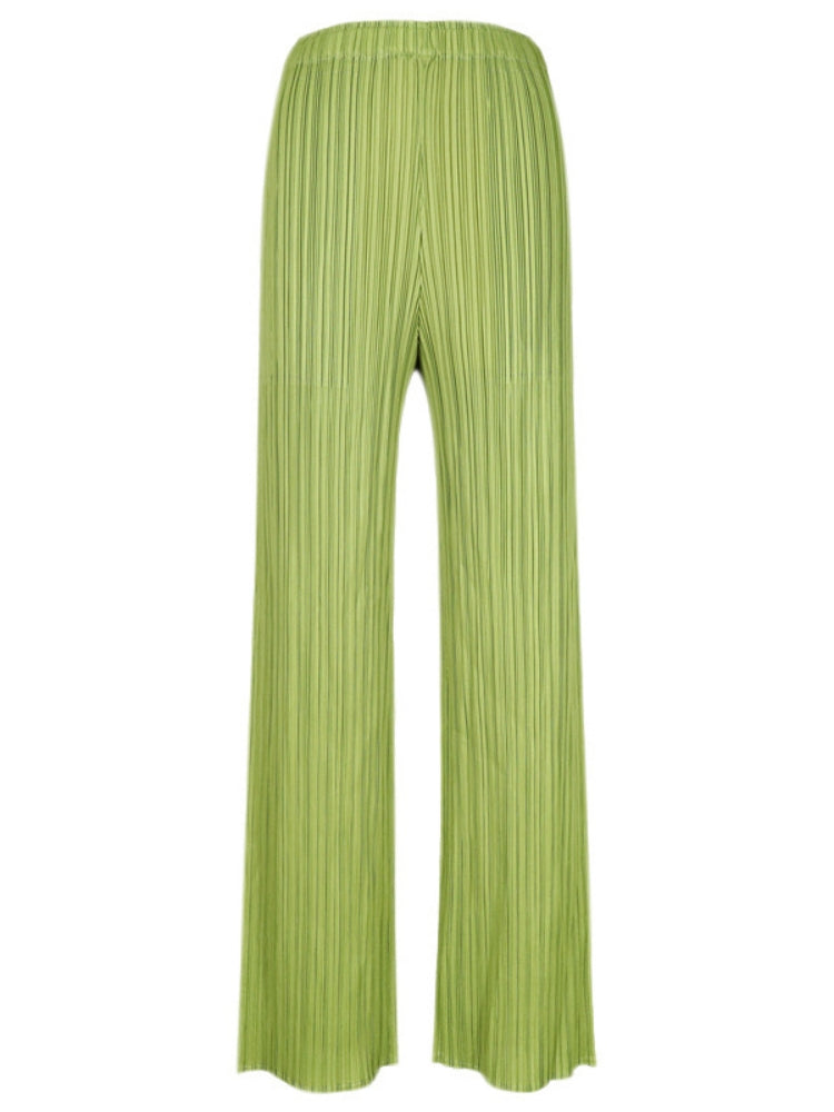 Pantalones plisados casuales de pierna ancha para mujer