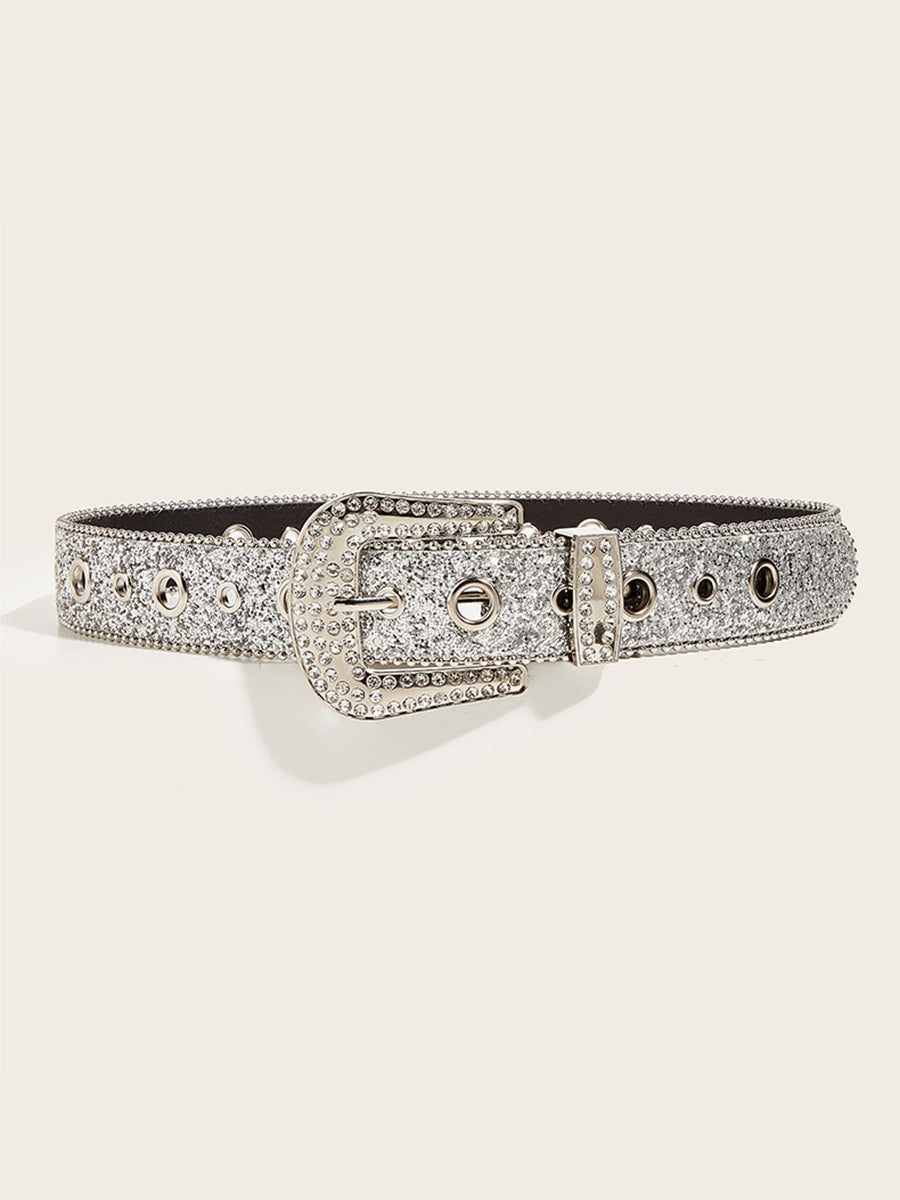 Cinturón de hebilla adornado con piedras brillantes para mujer