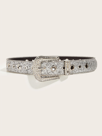 Cinturón de hebilla adornado con piedras brillantes para mujer