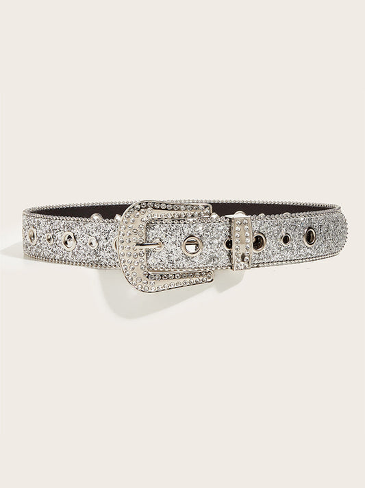 Cinturón de hebilla adornado con piedras brillantes para mujer