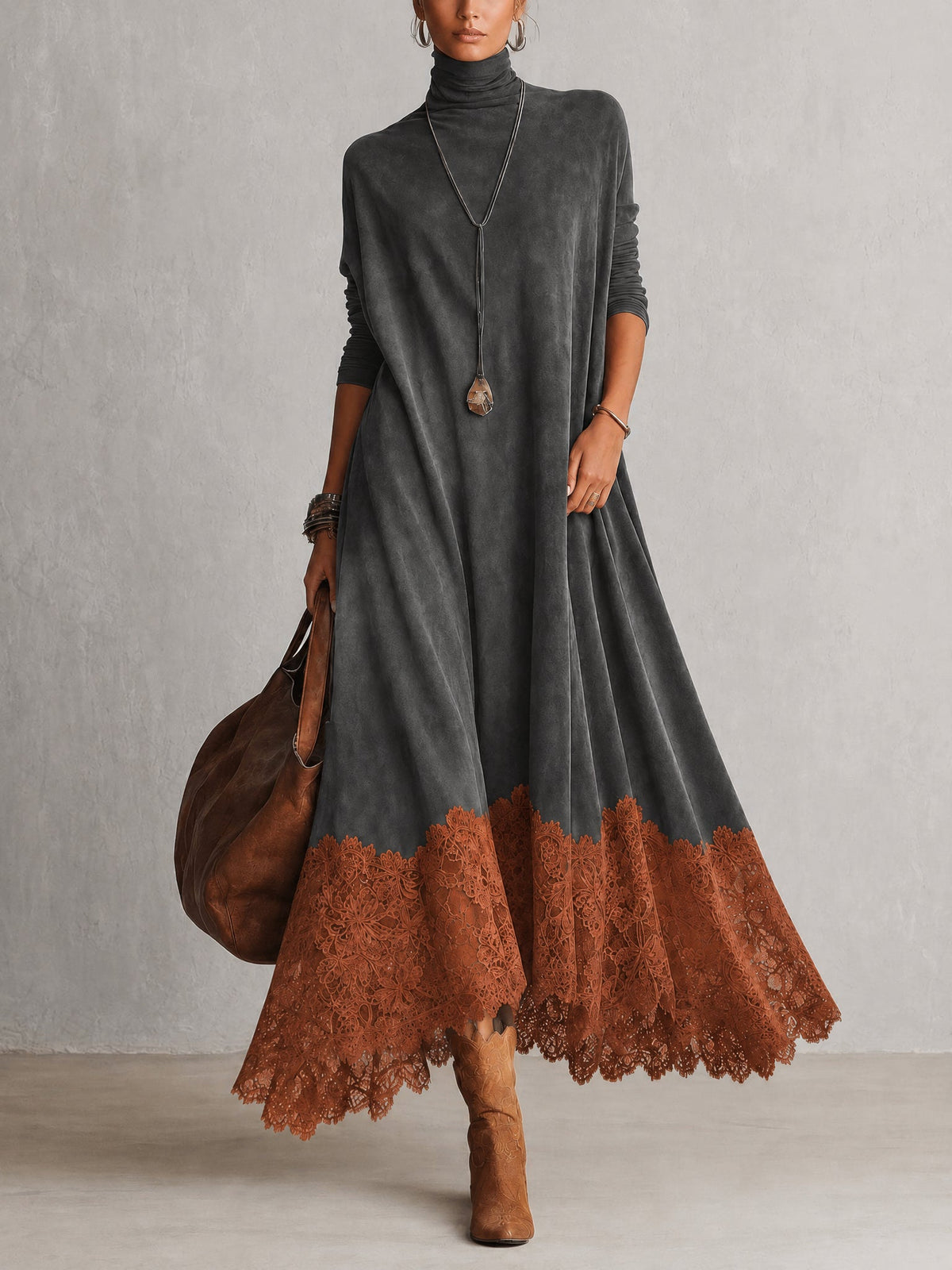 Antonella | Vestido largo vintage efecto ante