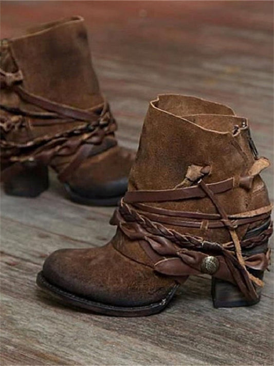 Botas vintage de tobillo con cordones trenzados