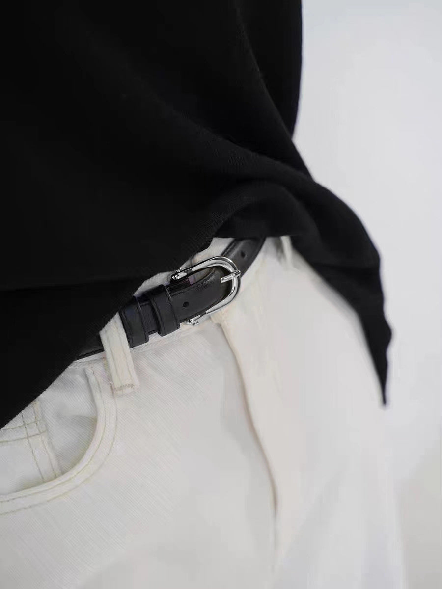Cinturón clásico marrón para mujer de cuero sintético con hebilla dorada