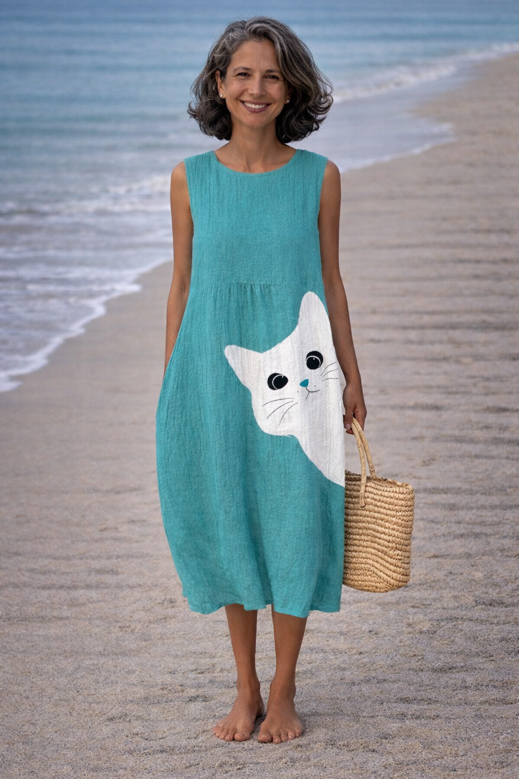 Ana | Vestido midi con diseño de gatos adorables