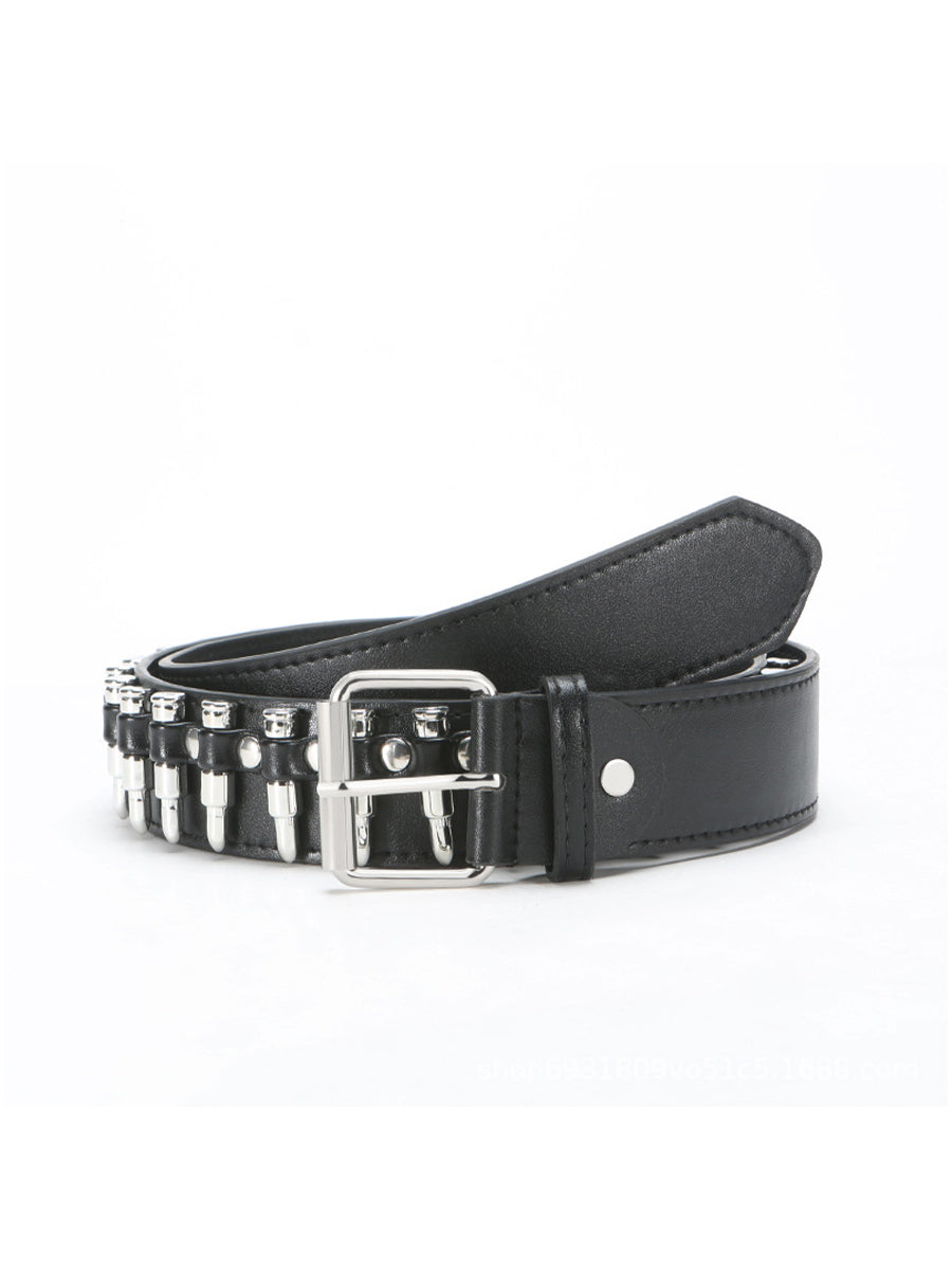 Cinturón de cintura adornado con tachuelas de cuero sintético estilo punk negro para mujer