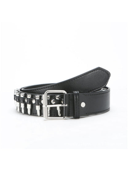 Cinturón de cintura adornado con tachuelas de cuero sintético estilo punk negro para mujer