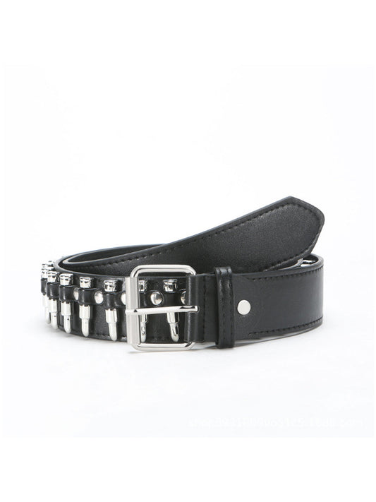 Cinturón de cintura adornado con tachuelas de cuero sintético estilo punk negro para mujer