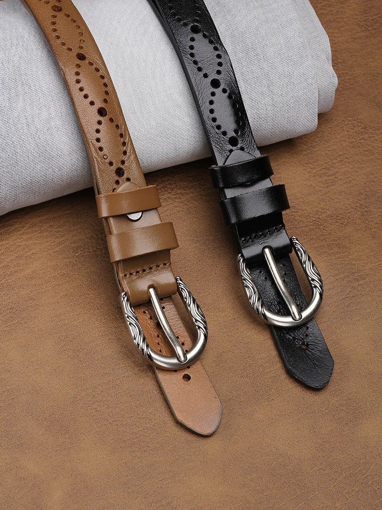 Cinturón de cuero sintético hueco de moda para mujer