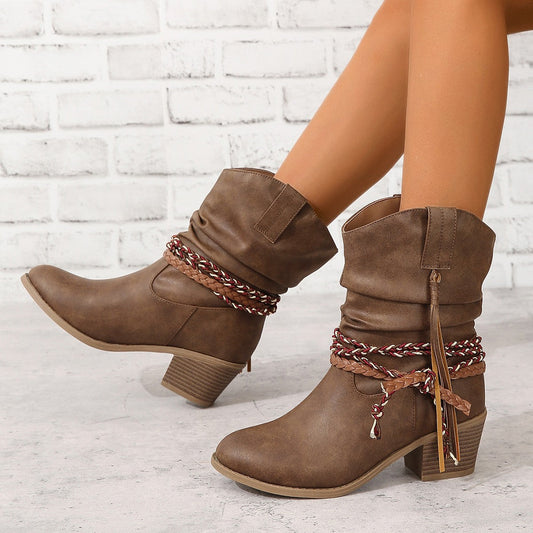 Botas de Tobillo con Borlas Vaqueras Western Vintage