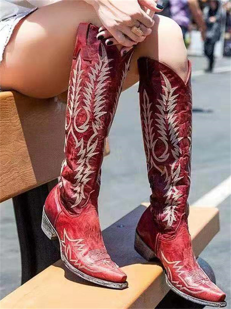 Botas vintage vaqueras bordadas hasta la rodilla