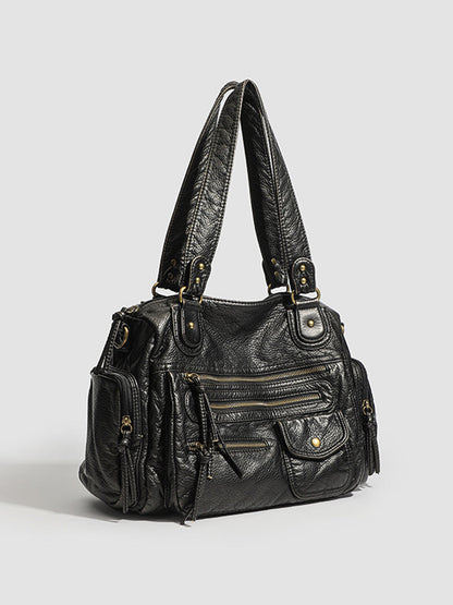 Bolso de cuero con múltiples bolsillos desgastado y de moda para mujer