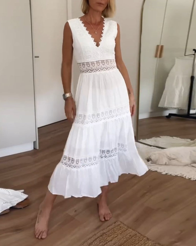 Vestido de tirantes de encaje elegante con escote en V
