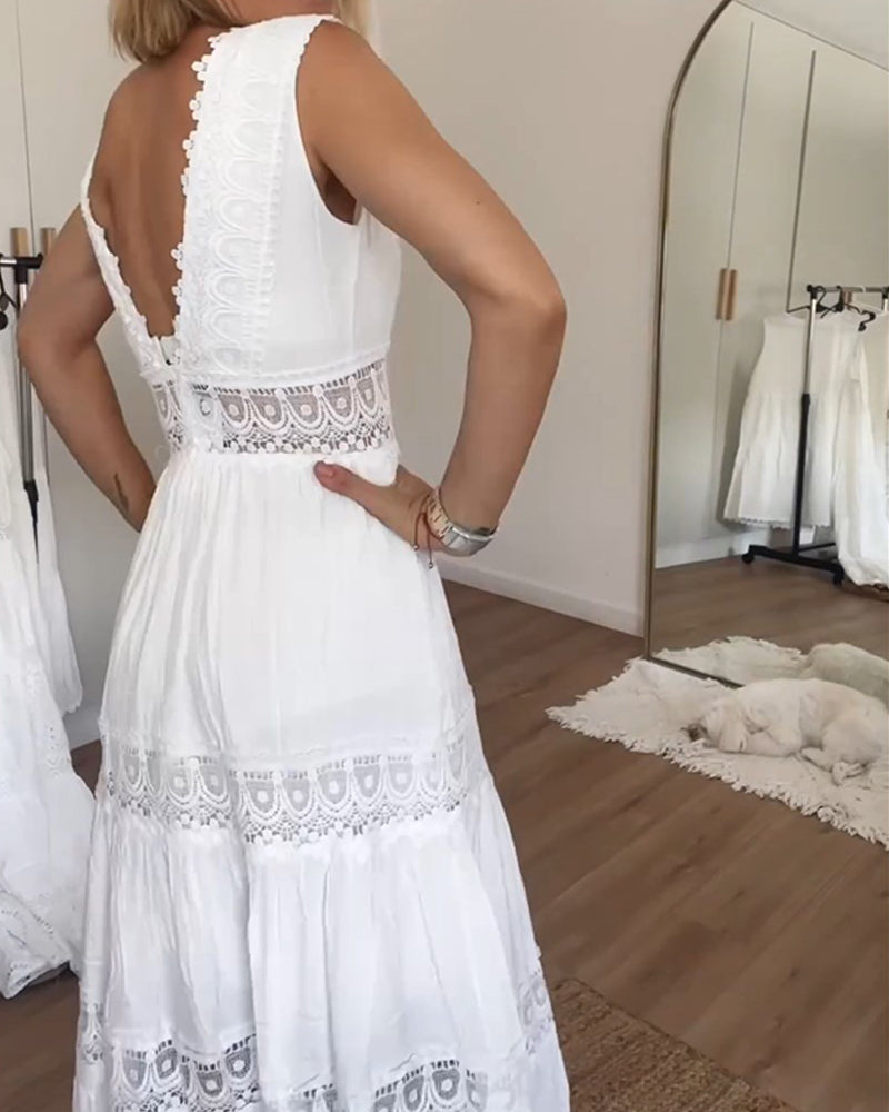 Vestido de tirantes de encaje elegante con escote en V