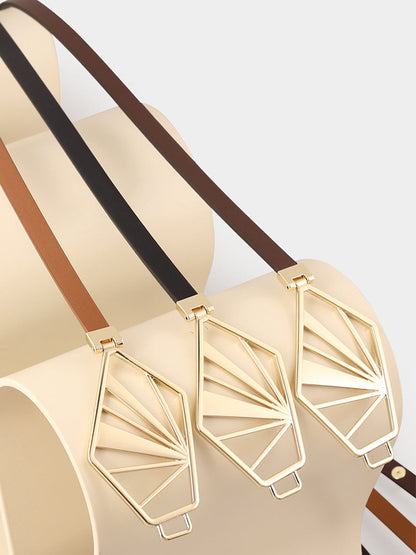 Cinturón geométrico minimalista de cuero marrón neutro para mujer